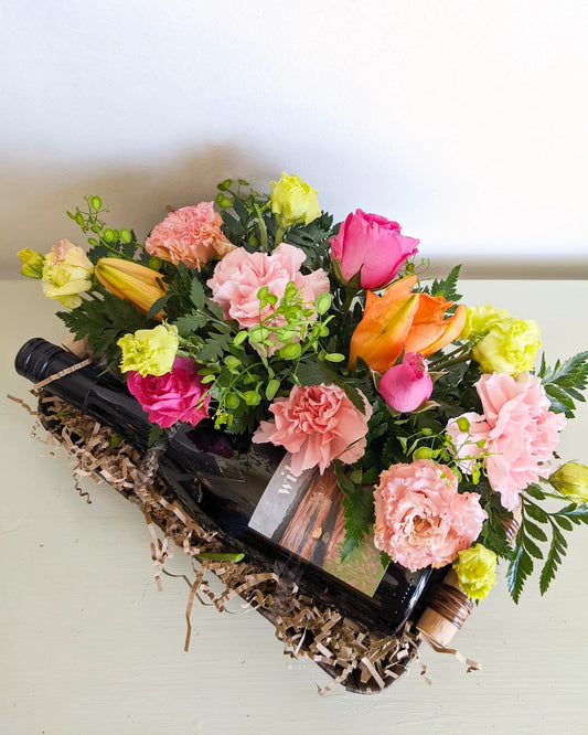 Wine & Flower Arrangement (Bottle)